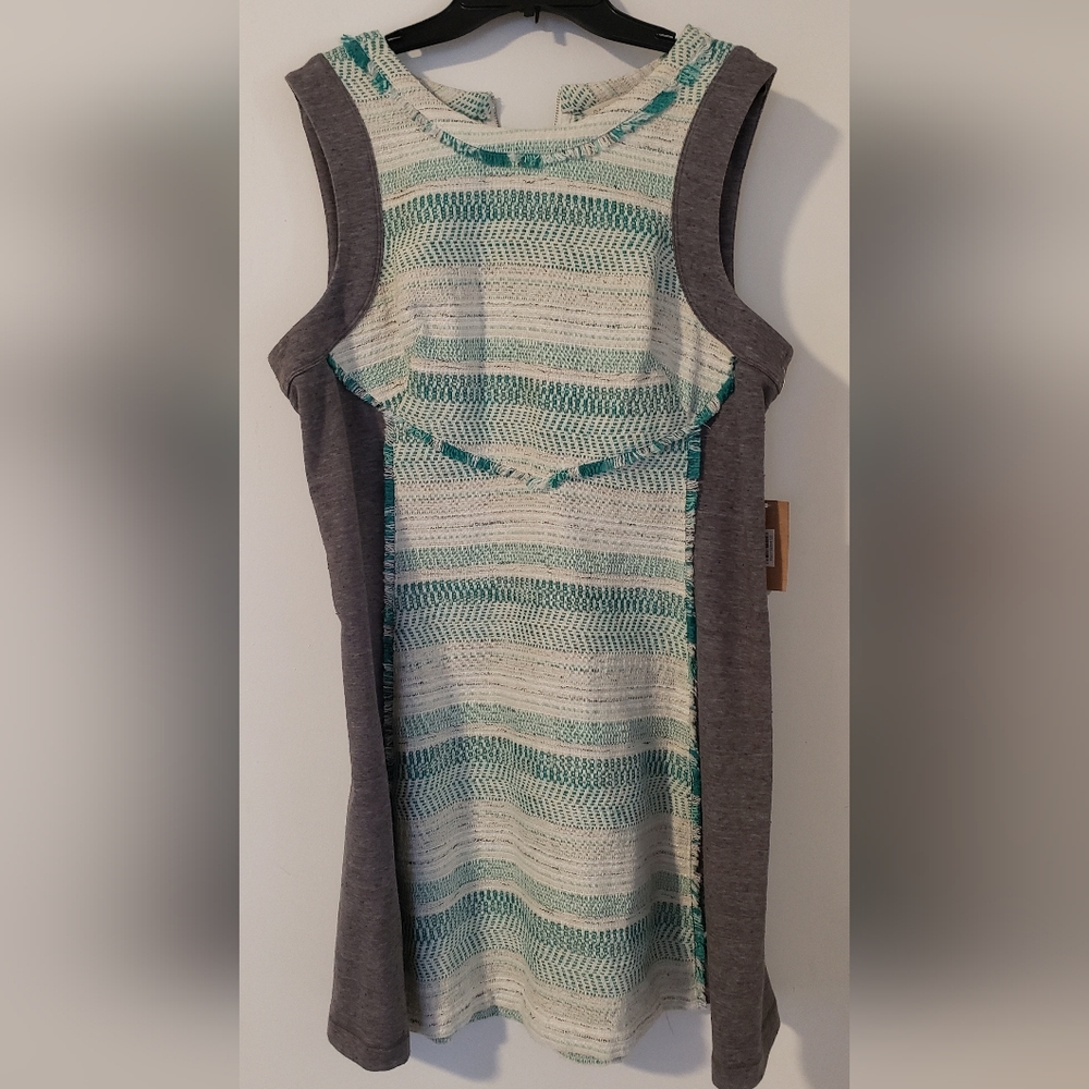 Sleeveless Striped Knit Panel Dress in Teal and Gray Size 2